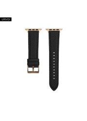 URVOI Strap for Apple Watch Series 7 6 SE 5 4 3 2 1 Genuine Litchi Grain Leather Band for iWatch Black Rose Gold Buckle 40 44mm