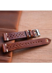 Retro Genuine Leather Watchband 18mm 20mm 22mm 24mm Calfskin Watch Straps Breathable Breathable Handmade Stitching For Men