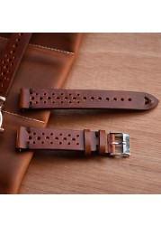 Retro Genuine Leather Watchband 18mm 20mm 22mm 24mm Calfskin Watch Straps Breathable Breathable Handmade Stitching For Men