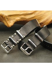 NATO Strap 18mm 20mm 22mm 24mm High Quality Leather Gunuine NATO Zulu Strap Army Watchband Wristwatch Strap With Three Buckle