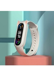 Universal Silicone Strap For Xiaomi Mi Band 3/4/5/6 Wristband Replacement Cute Cat Ear Smart Watch Bandsfor Mi Band 3 4 5 6