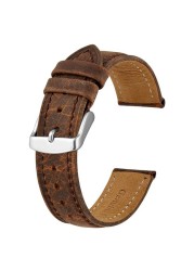 Anbeer 14mm-24mm watch strap, retro genuine leather watchband, vintage replacement bracelet for men women, polished buckle