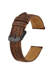 Anbeer 14mm-24mm watch strap, retro genuine leather watchband, vintage replacement bracelet for men women, polished buckle