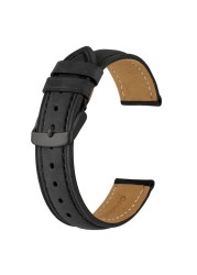 Anbeer 14mm-24mm watch strap, retro genuine leather watchband, vintage replacement bracelet for men women, polished buckle