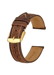 Anbeer 14mm-24mm watch strap, retro genuine leather watchband, vintage replacement bracelet for men women, polished buckle