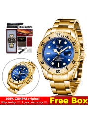 100% Original ZUNPAI Watch Men Sport Water Resistant Diving Wristwatches Stainless Steel Gold 2022New Luxury Fashion TOPBrand