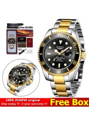 100% Original ZUNPAI Watch Men Sport Water Resistant Diving Wristwatches Stainless Steel Gold 2022New Luxury Fashion TOPBrand