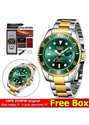 100% Original ZUNPAI Watch Men Sport Water Resistant Diving Wristwatches Stainless Steel Gold 2022New Luxury Fashion TOPBrand