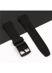 20mm silicone strap female pin buckle watch accessories for swatch SUSB400 SUSW402 men's sports waterproof bracelet watch band