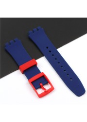 20mm silicone strap female pin buckle watch accessories for swatch SUSB400 SUSW402 men's sports waterproof bracelet watch band