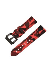 HQ Silicone Strap 20 22 24 26mm Camouflage Watch Band Silicone Rubber Watchband Replacement for PAM Strap and Steel Buckle