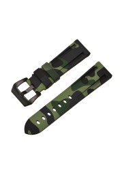 HQ Silicone Strap 20 22 24 26mm Camouflage Watch Band Silicone Rubber Watchband Replacement for PAM Strap and Steel Buckle