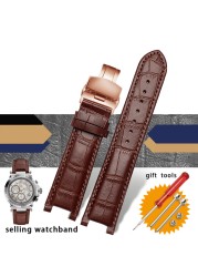 Slub style prong cowhide leather watch strap for GC gu-ess pasha male bracelet 20*11mm 22*13mm prong end watchband butterfly strap