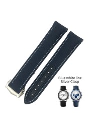 19mm 20mm 21mm High Quality Nylon Fabric Cowhide Watchband For Omega Seamaster AT150 De Ville Speedmaster Curved Watch Strap