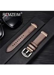 Rimzm Tanned Leather Watch Strap Antique Watch Strap 18mm 20mm 22mm 24mm Red Gray Blue High Quality Wristband Strap Accessories