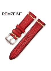 REMZEIM Retro Handmade Genuine Leather Strap Vegetable Tanned Leather Watchband 18 20 22 24mm High Quality Business Watch Band