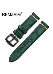 REMZEIM Retro Handmade Genuine Leather Strap Vegetable Tanned Leather Watchband 18 20 22 24mm High Quality Business Watch Band