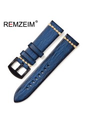 REMZEIM Retro Handmade Genuine Leather Strap Vegetable Tanned Leather Watchband 18 20 22 24mm High Quality Business Watch Band