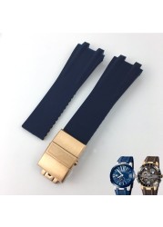 26mm*20mm Silicone Rubber Watch Band Fit For Ulysse Nardin Black Blue Brown Strap Waterproof Steel Folding Buckle Wrist Tools