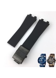 26mm*20mm Silicone Rubber Watch Band Fit For Ulysse Nardin Black Blue Brown Strap Waterproof Steel Folding Buckle Wrist Tools