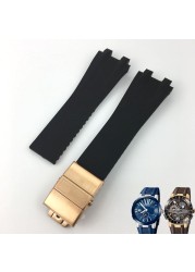 26mm*20mm Silicone Rubber Watch Band Fit For Ulysse Nardin Black Blue Brown Strap Waterproof Steel Folding Buckle Wrist Tools