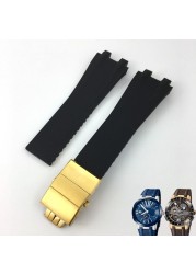 26mm*20mm Silicone Rubber Watch Band Fit For Ulysse Nardin Black Blue Brown Strap Waterproof Steel Folding Buckle Wrist Tools