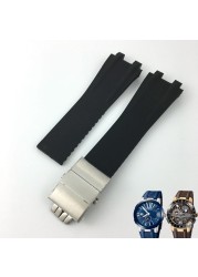 26mm*20mm Silicone Rubber Watch Band Fit For Ulysse Nardin Black Blue Brown Strap Waterproof Steel Folding Buckle Wrist Tools