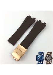 26mm*20mm Silicone Rubber Watch Band Fit For Ulysse Nardin Black Blue Brown Strap Waterproof Steel Folding Buckle Wrist Tools