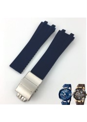 26mm*20mm Silicone Rubber Watch Band Fit For Ulysse Nardin Black Blue Brown Strap Waterproof Steel Folding Buckle Wrist Tools