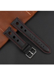 Onthelevel Leather Watchband 18mm 20mm 22mm 24mm Black Brown Coffee Racing Strap Handmade Stitching Quick Release Watch Strap