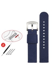 Senior Nylon Watchband 18mm 19mm 20mm 21 22mm 23mm 24mm Dark Blue Watch Strap Quick Release Bar Waterproof Bracelet Wrist Band