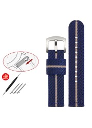 Senior Nylon Watchband 18mm 19mm 20mm 21 22mm 23mm 24mm Dark Blue Watch Strap Quick Release Bar Waterproof Bracelet Wrist Band