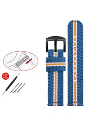 Senior Nylon Watchband 18mm 19mm 20mm 21 22mm 23mm 24mm Dark Blue Watch Strap Quick Release Bar Waterproof Bracelet Wrist Band