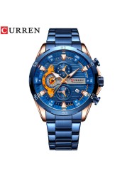 CURREN Men Fashion Waterproof Sport Quartz Chronograph Wristwatch Luxury Stainless Steel Watch With Luminous Relogio Masculino