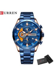 CURREN Men Fashion Waterproof Sport Quartz Chronograph Wristwatch Luxury Stainless Steel Watch With Luminous Relogio Masculino