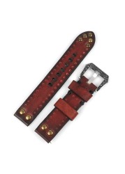 18mm 20mm 22mm 24mm Vintage Genuine Leather Watches Rivet Leather Watch Strap Replacement Carving Watchband Accessories