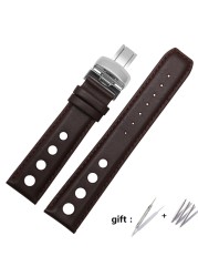 Watchband 20mm Genuine Leather Strap for PRS516 Men's Watches Band with Butterfly Clasp Black Brown Soft Cowhide Leather Strap