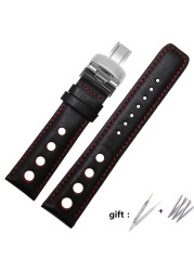 Watchband 20mm Genuine Leather Strap for PRS516 Men's Watches Band with Butterfly Clasp Black Brown Soft Cowhide Leather Strap