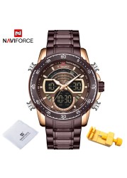 NAVIFORCE Men Sports Military Waterproof Watches Luxury Analog Quartz Digital Wrist Watch for Men Stainless Steel Gold Watches