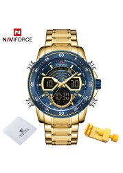 NAVIFORCE Men Sports Military Waterproof Watches Luxury Analog Quartz Digital Wrist Watch for Men Stainless Steel Gold Watches