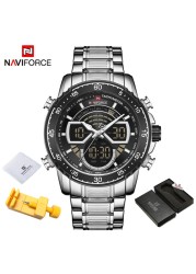 NAVIFORCE Men Sports Military Waterproof Watches Luxury Analog Quartz Digital Wrist Watch for Men Stainless Steel Gold Watches