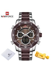 NAVIFORCE Men Sports Military Waterproof Watches Luxury Analog Quartz Digital Wrist Watch for Men Stainless Steel Gold Watches