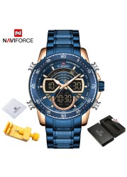 NAVIFORCE Men Sports Military Waterproof Watches Luxury Analog Quartz Digital Wrist Watch for Men Stainless Steel Gold Watches