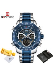 NAVIFORCE Men Sports Military Waterproof Watches Luxury Analog Quartz Digital Wrist Watch for Men Stainless Steel Gold Watches