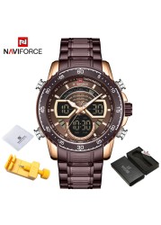 NAVIFORCE Men Sports Military Waterproof Watches Luxury Analog Quartz Digital Wrist Watch for Men Stainless Steel Gold Watches