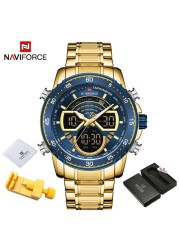 NAVIFORCE Men Sports Military Waterproof Watches Luxury Analog Quartz Digital Wrist Watch for Men Stainless Steel Gold Watches