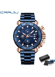 CRRJU Men Watch Luxury Brand Big Dial Stainless Steel Waterproof Chronograph Wrist Watches With Date Relogio Masculino