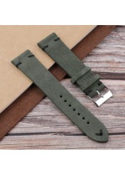 Onthelevel Handmade Dark Green Suede Leather Watch Strap Bands 18mm 20mm 22mm Stainless Steel Buckle With White Black Stitching