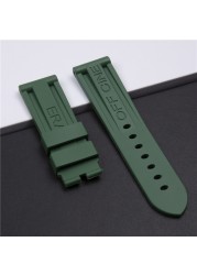 24mm Army Green Brown Silicone Rubber Watchband For Panerai Pam 111 368 389 351 441 Watch Strap Men Metal Clasp Accessories