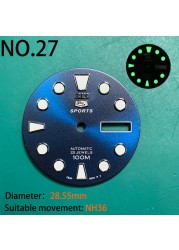 Nh35 watch double dial new C3 luminous modified craft watch skx007 SKX006 small millimeter 28.5mm abalone nh35 universal